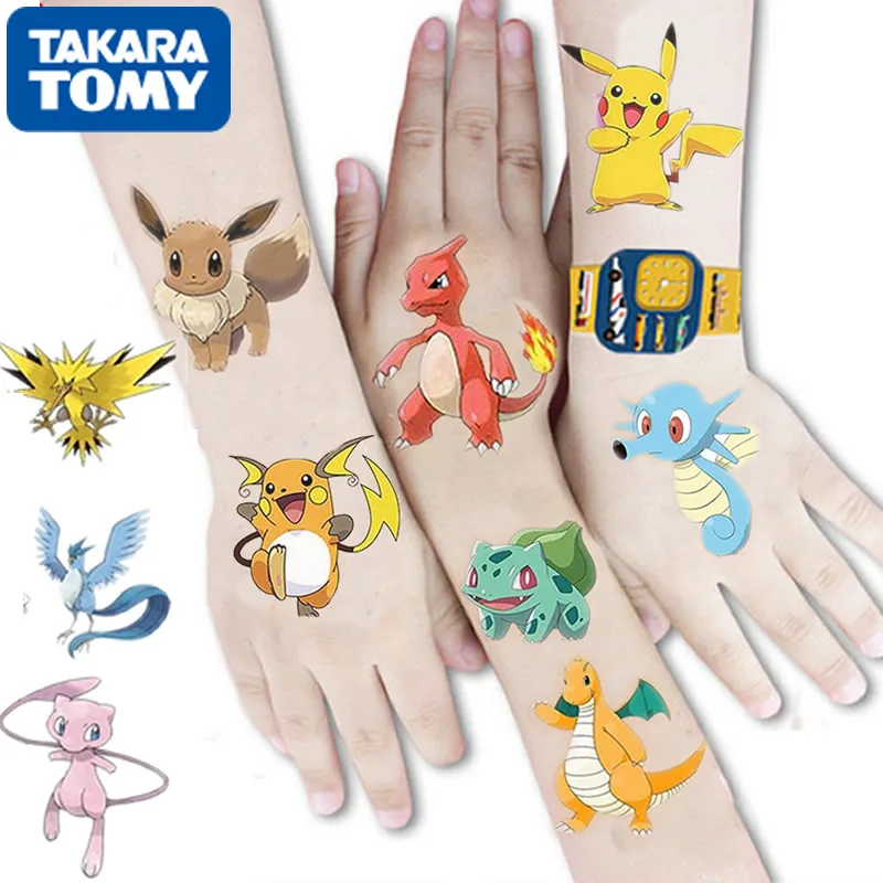 NEW Pokemon Original Tattoo Stickers Waterproof Cute Pikachu Sticker Funny Cartoon Kids Girls Christmas Birthday Gift reward Toy