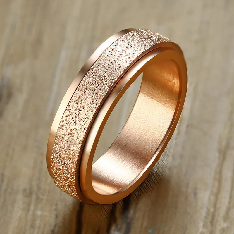 Modyle 2024 New Fashion Spinner Ring for Women Men Rose Gold Color Stainless Steel Rotatable Matte Ring Wholesale-animated-img