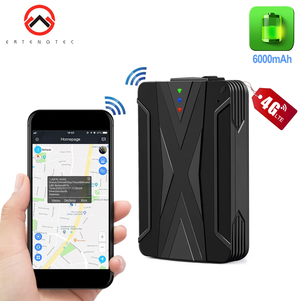4G Car Tracker GPS Locator 6000mah 60 Days Standby Voice Monitor Vehicle GPS Tracker Waterproof IP65 Magnets Drop Shock Alarm