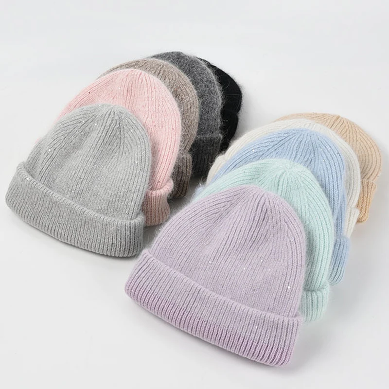 Cashmere Rabbit Fur Beanie Women Winter 