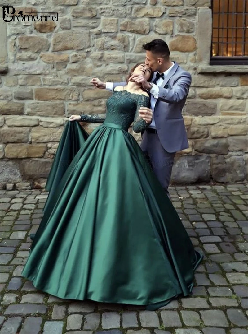 Shoulder Satin Formal Dress Prom Ball Gown