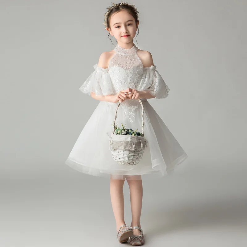 Halter White Lace Flower Wedding Party 