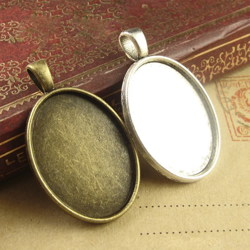 10pcs Blank Oval Cabochon Antique Bronze Silver Metal Copper 18*25mm Settings Tray Pendant Bezel Jewelry Making Components-animated-img