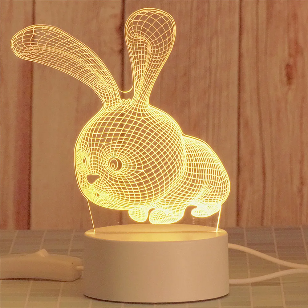 Romantic Love 3D Acrylic LED Lamp, Room Decorations, Nightlight, Child, Kids Birthday Party, Rabbit Easter Decor Gift Table Lamp-animated-img