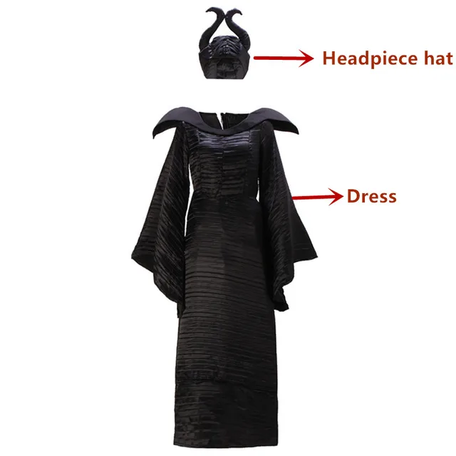 M-XL Three Size Halloween Maleficent Cosplay Costumes Woman Scary Horror Clothing Set with Horns Black Queen Witch Clothing 5siz