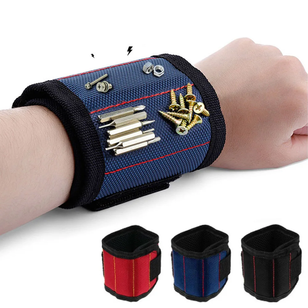 3 Rows Polyester Magnetic Wristband Portable Tool Bag Electrician Wrist  Tool Belt Screws Nails Drill Bits Holder Repair Tools