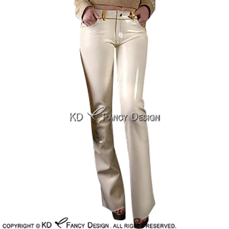 White And Golden Sexy Latex Jeans With 