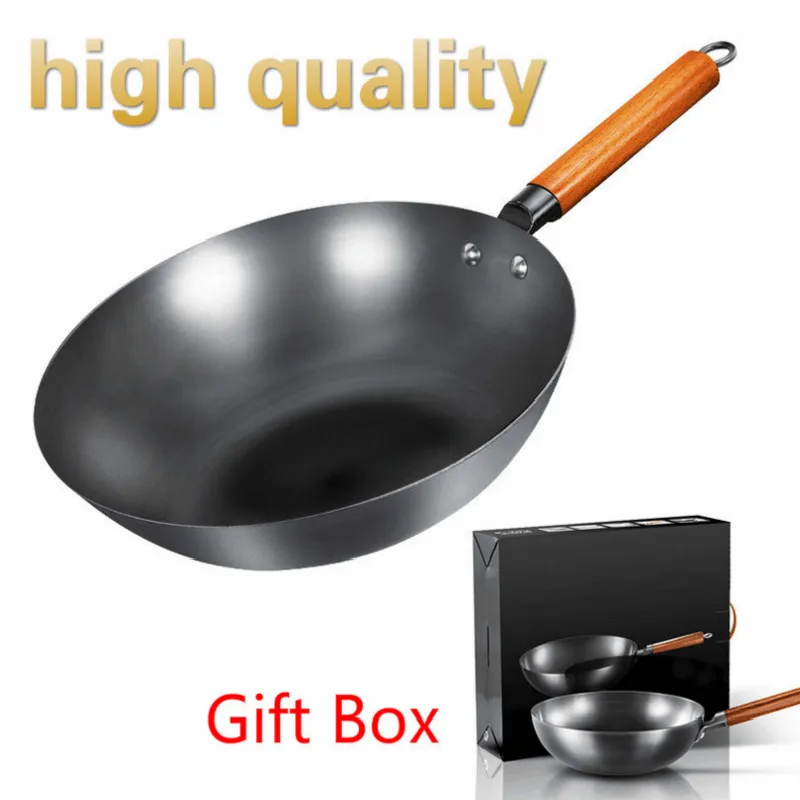 Gift Box High Quality Chinese Iron Wok Traditional Handmade Iron Pot Non-stick Pan Non-coating Induction and Gas Frying Pan preview-7