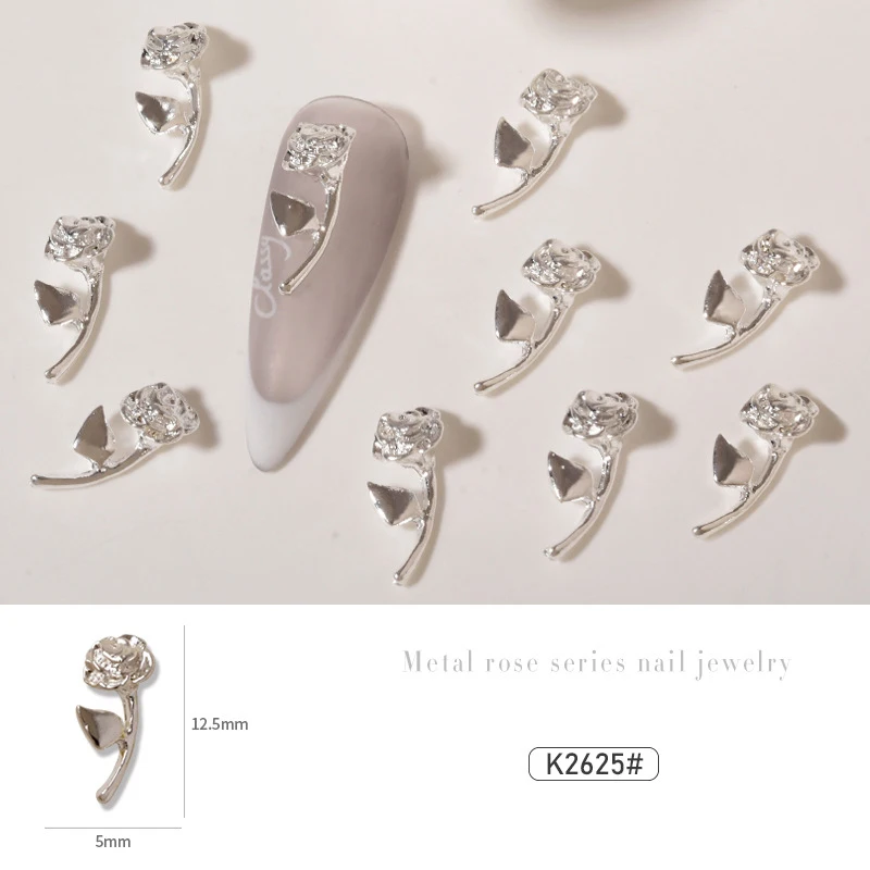 10Pcs Nail Art 3D Alloy Metal Gold Rose Flower Charm Stud DIY Jewelry  Decoration