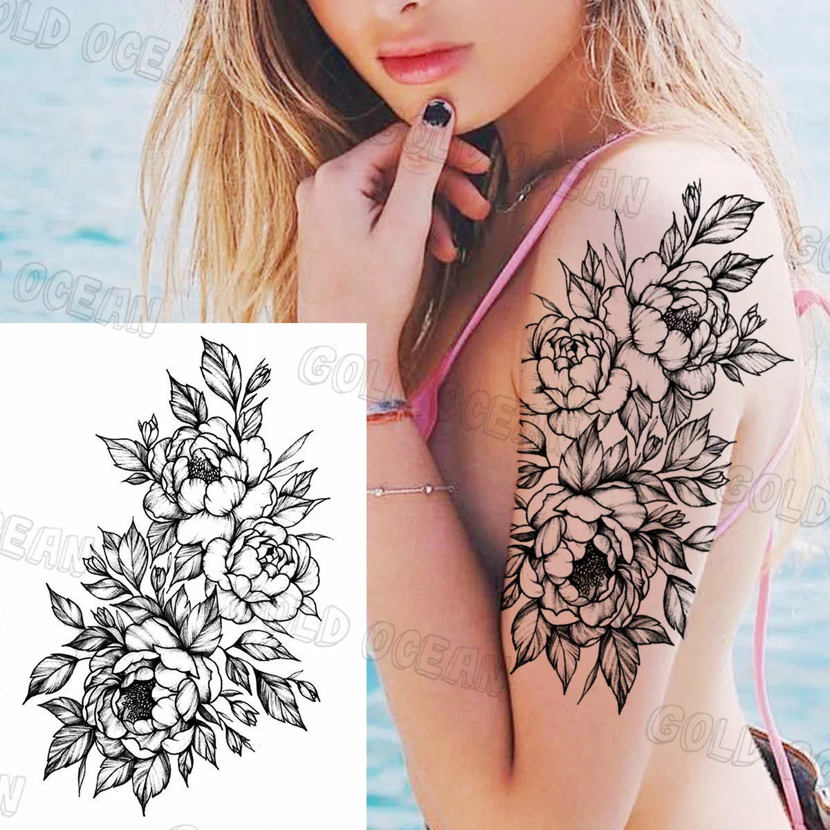 Αγορά Τατουάζ | Water Transfer SweetPea Flower Temporary Tattoos For Women  Men Tiger Lion Wolf Rose Fake Tattoo Sticker Forearm Chest Tatoos 3D