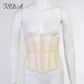 FSDA Tube Mesh Crop Top 2021 Women Sexy Summer Bandage Club Short Wrap Lace Up Breasted Corset Ladies White Tank Tops Party preview-5