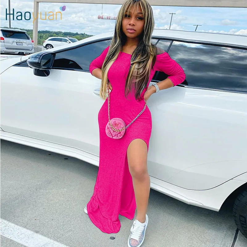 HAOYUAN Sexy Bodycon Side Split Maxi 