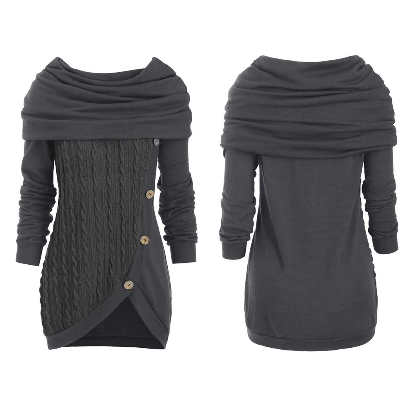 Women Long Sleeve Hooded Cowl Neck 