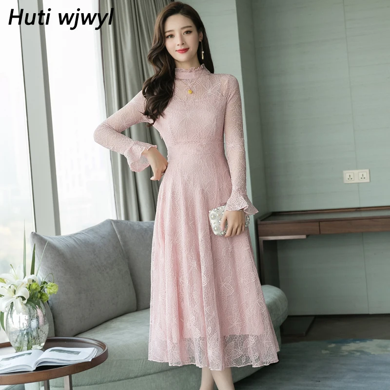 Vintage Black Sexy Lace Midi Dresses