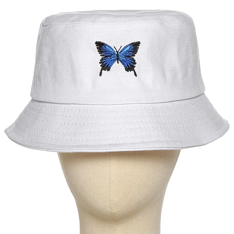 Women Blue Butterfly Embroidery Bucket 