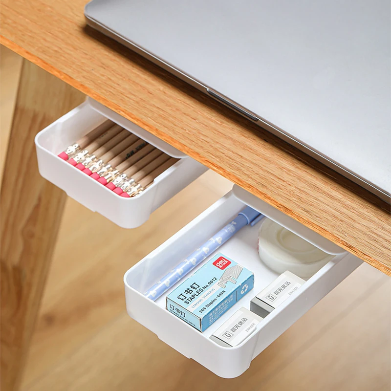 Self Stick Pencil Tray Desk Table Storage Drawer Organizer Box Under Desk  Stand.