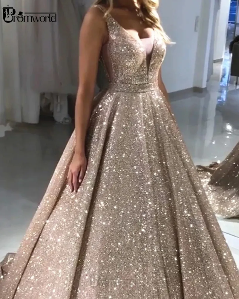 Glittering Gold Sequin Evening Dresses 