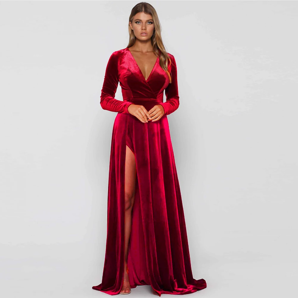 burgundy velvet wrap dress