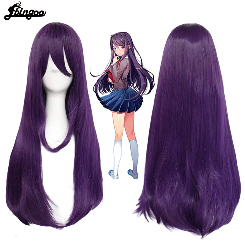 Ebingoo Doki Doki Literature Club Yuri Monika Natsuki Sayori Cosplay Wig  High Temperature Synthetic Fiber Hair Wig for Halloween