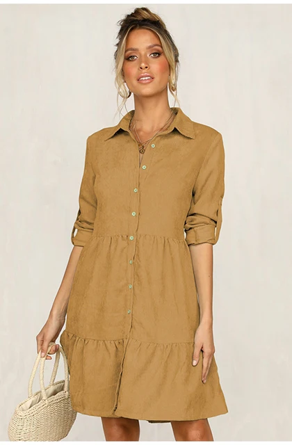 Shirt Dress Long Sleeve Women Clothing 