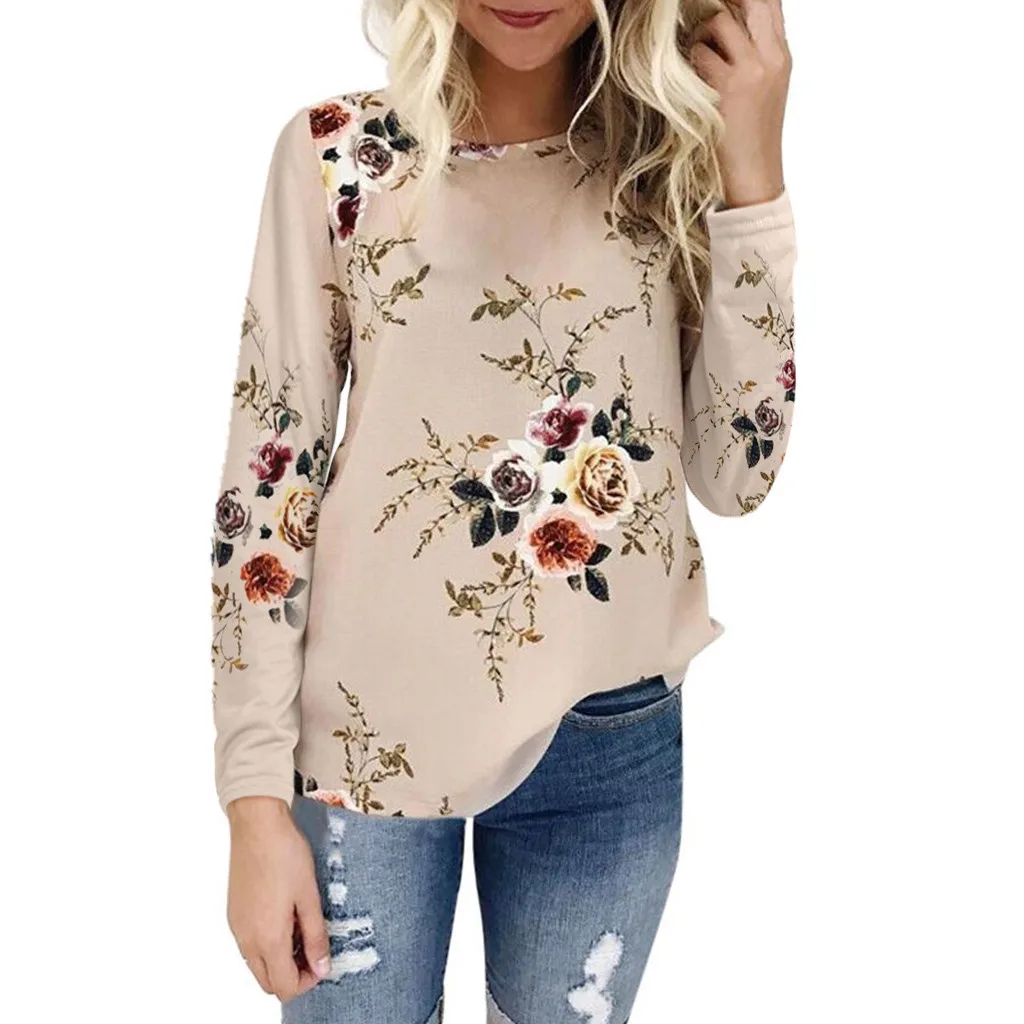 Women Casual Round Neck Floral Printing 