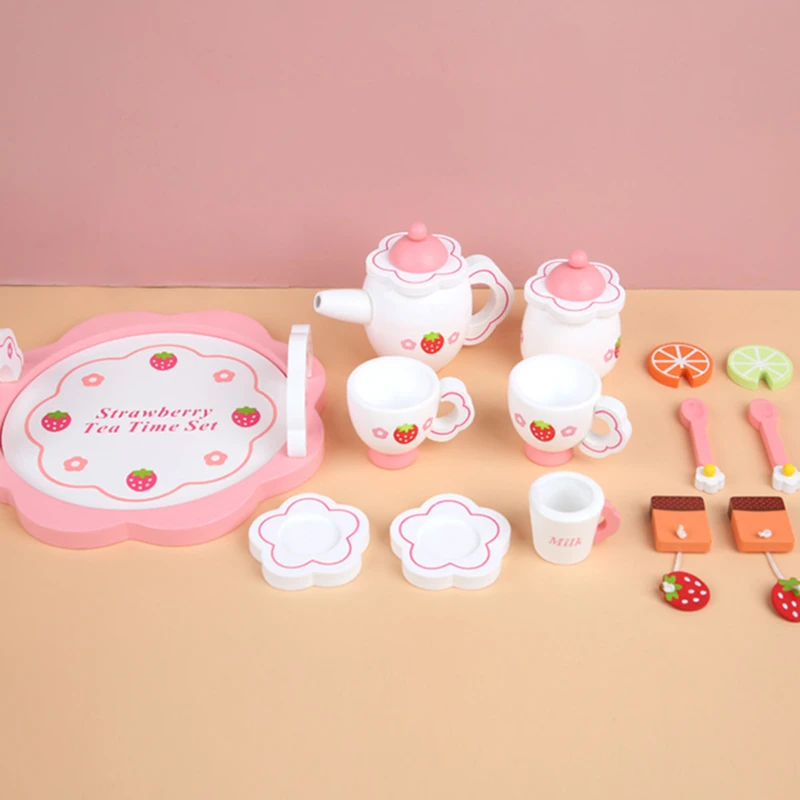 wooden pink tea set