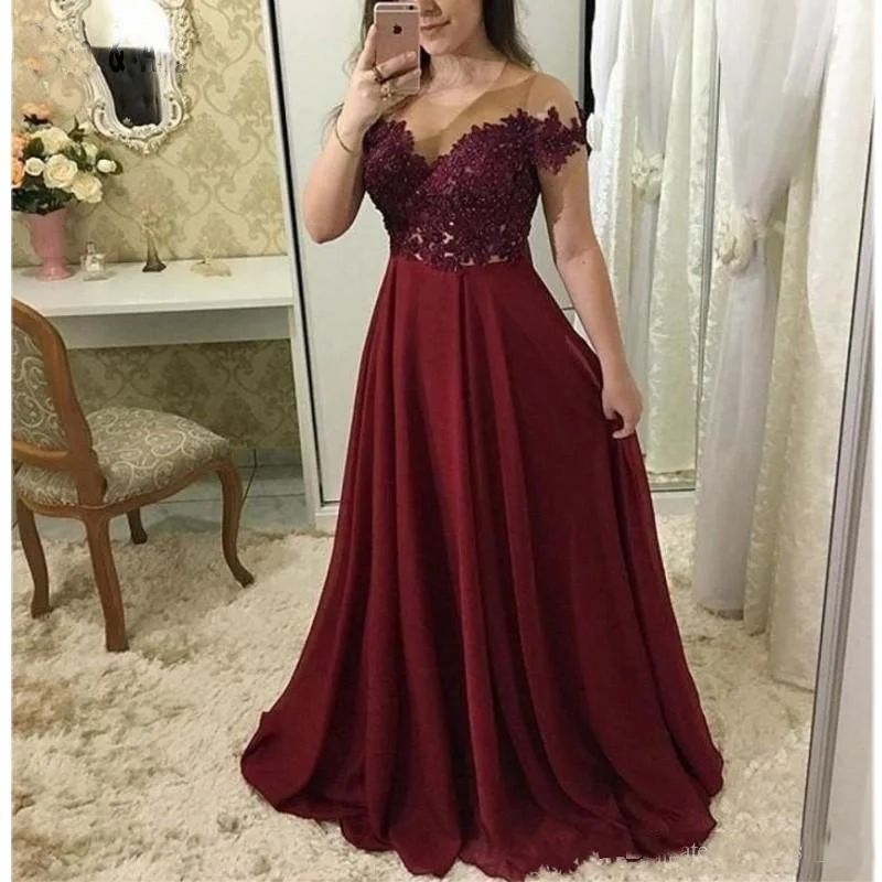 Burgundy Prom Dresses Long Lace 