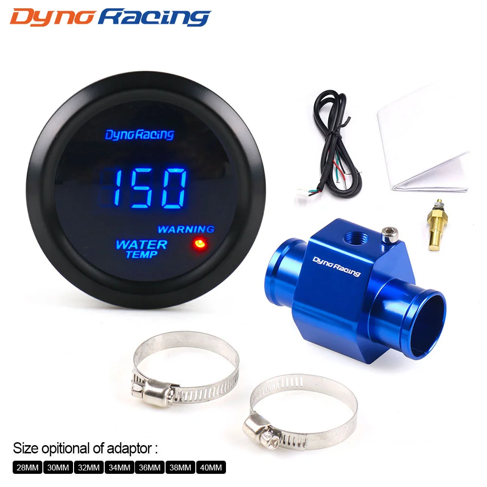 Dynoracing 2'' 52MM Car Digital Blue Led Water Temperature Gauge 40-150 Celsius With Water Temp Joint Pipe Sensor Adapter 1/8NPT-animated-img