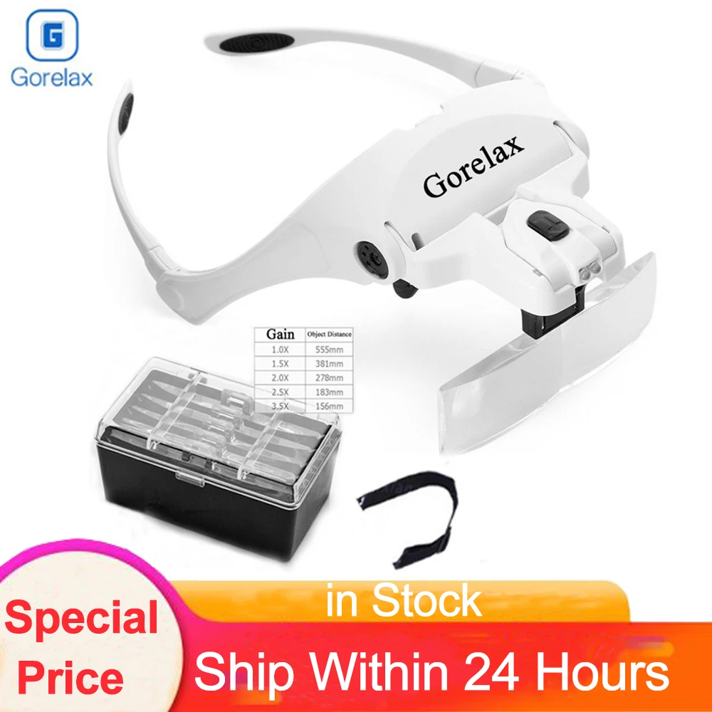 Magnifying Glass LED Light Head Loupe Jeweler Watch Bright Magnifier with 5  Lens