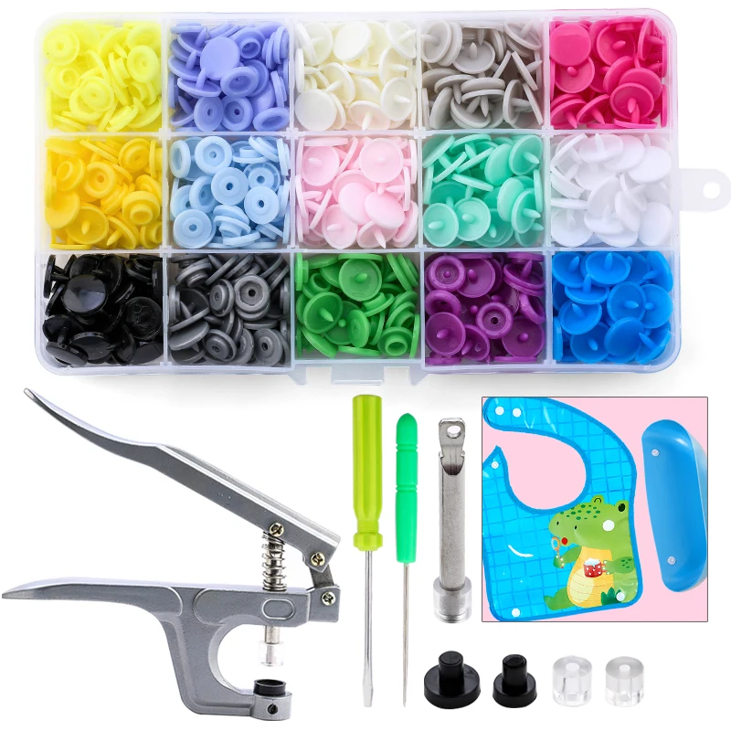 Snap Button Kit Plastic Snap Set T5 Clothing Snap Fastener Tool Multicolor  Professional Resin Press Stud Cloth Tool Kit Round DIY No-Sew Button for