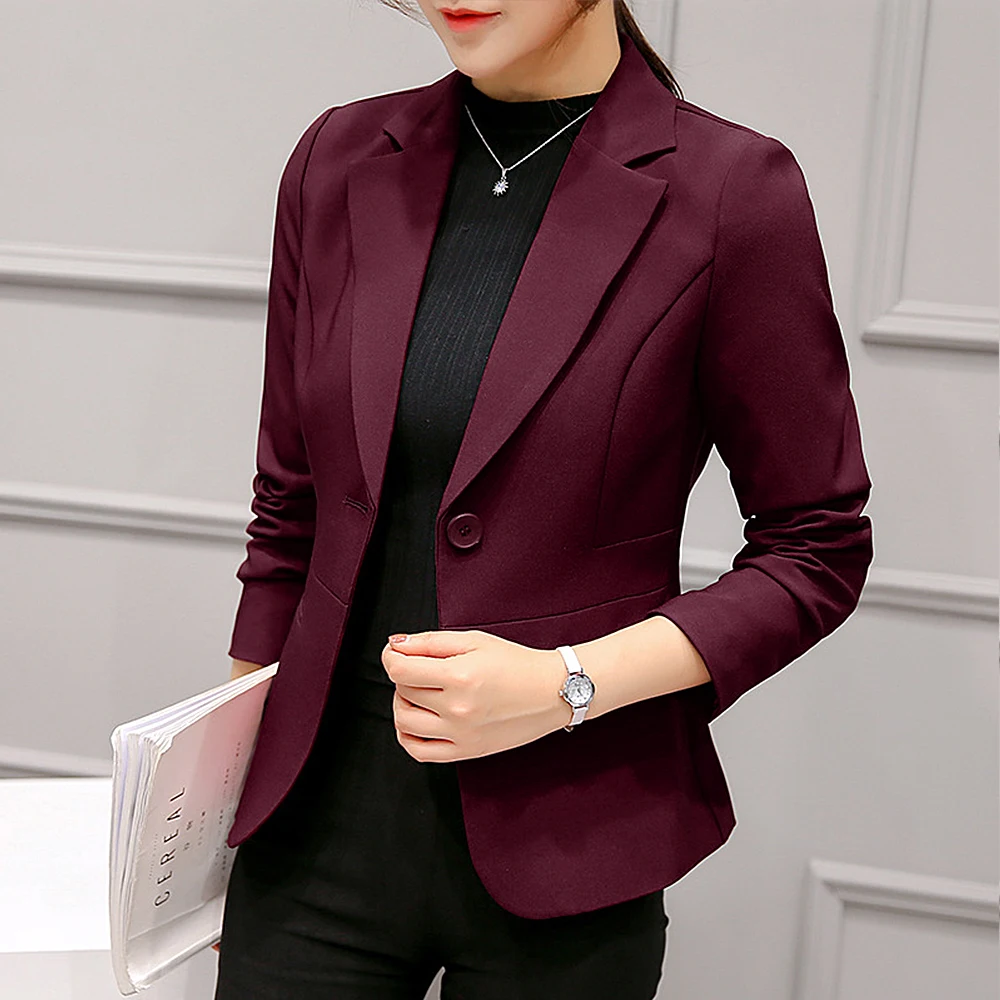 2020 Blazer Feminino Women Blazer Formal Blazers Lady Office Work Suit Pockets Women S Jacket Wine 