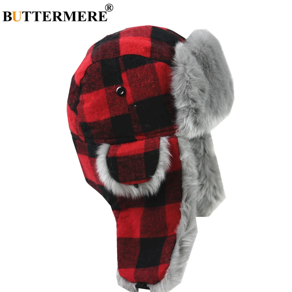 plaid winter hat with ear flaps