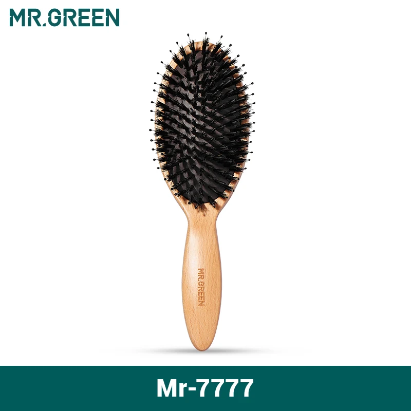 MR.GREEN Boar Bristle Hair Brush Natural Beech Comb Hairbrush for Curly Thick Long Dry Wet Hair Detangler Massage Brushes Women-animated-img