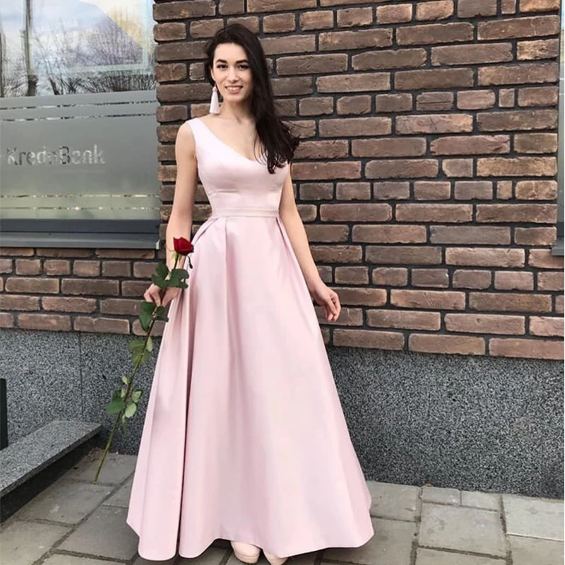 AE819 Pink Prom Dresses V-neck 