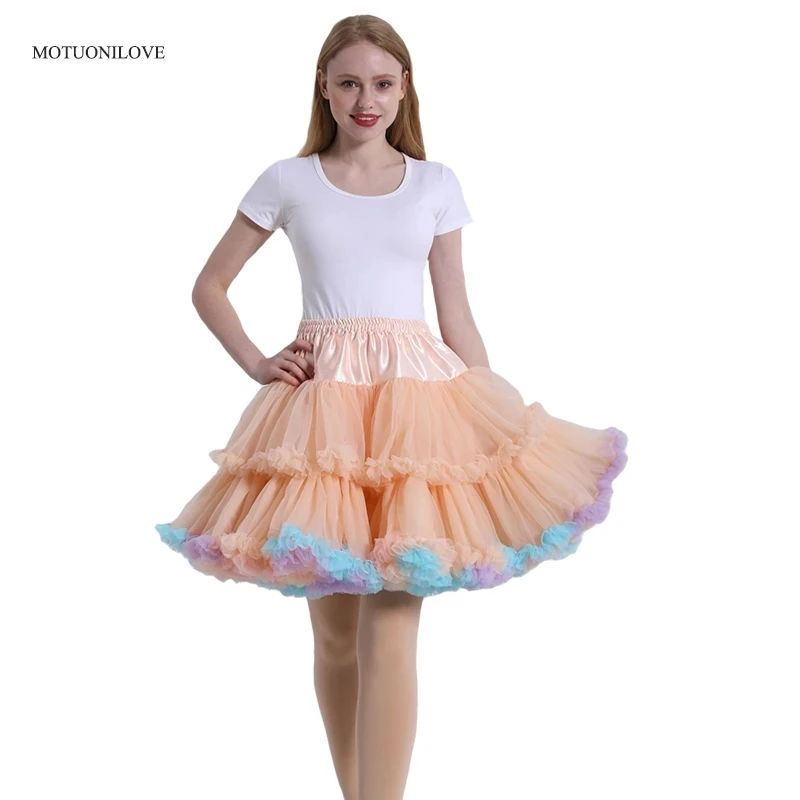 Women Girls Ruffled Short Petticoat with/no Hoop Solid Color Fluffy Bubble  Tutu Skirt Puffy Half Slip Prom Crinoline Underskirt