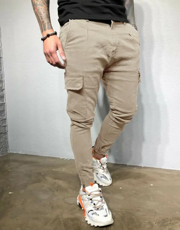 mens slim straight cargo pants