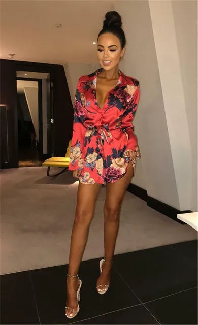 Women Floral Satin Silk Long Sleeve 