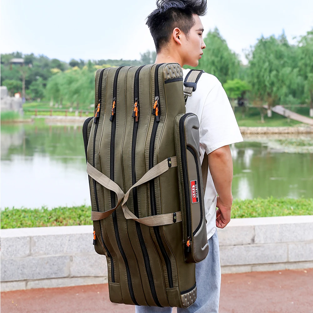 Outdoor 3 Layer Fishing Bag Backpack 80cm/100cm Fishing Rod Reel