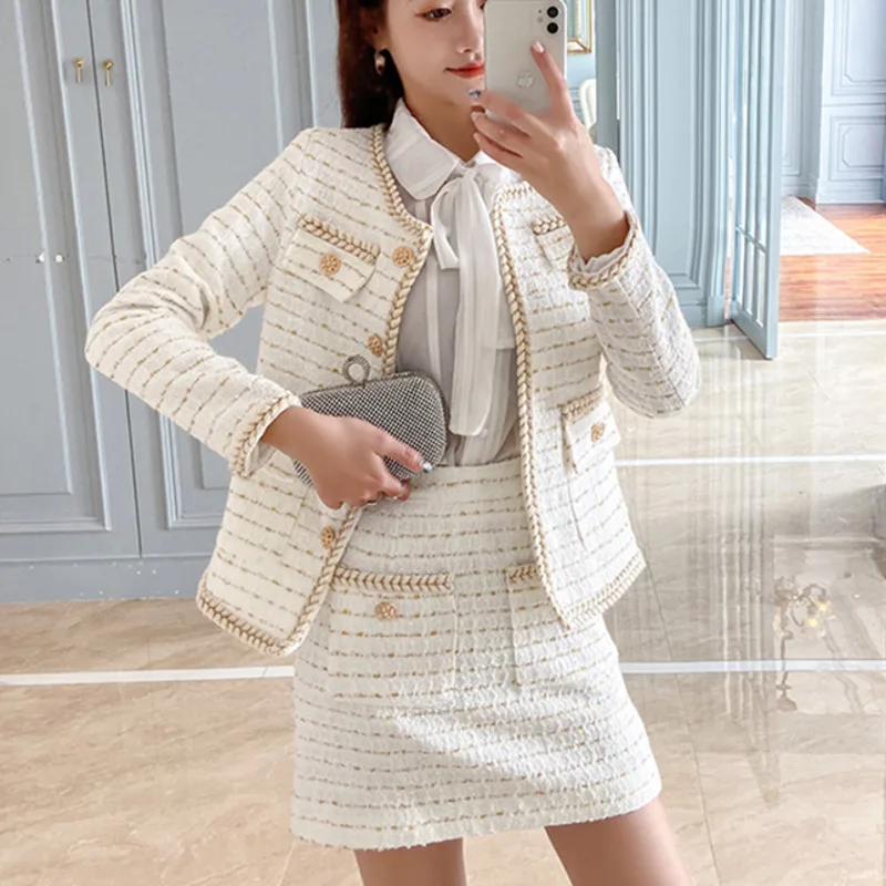 Autumn Winter Tweed Two Piece Outfits 