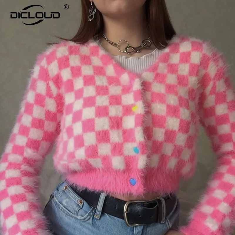 Cute Kawaii Girls Pink Plaid Cropped 