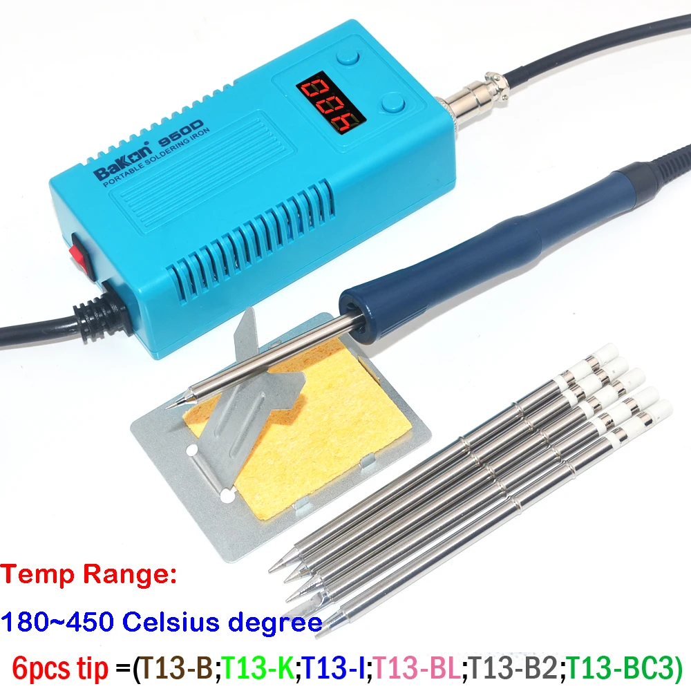 BAKON 950D 110V/220V 75W Mini Portable soldering iron Digital BGA Soldering Station with T13-I Tip FOR FX-951/936+Solder wire