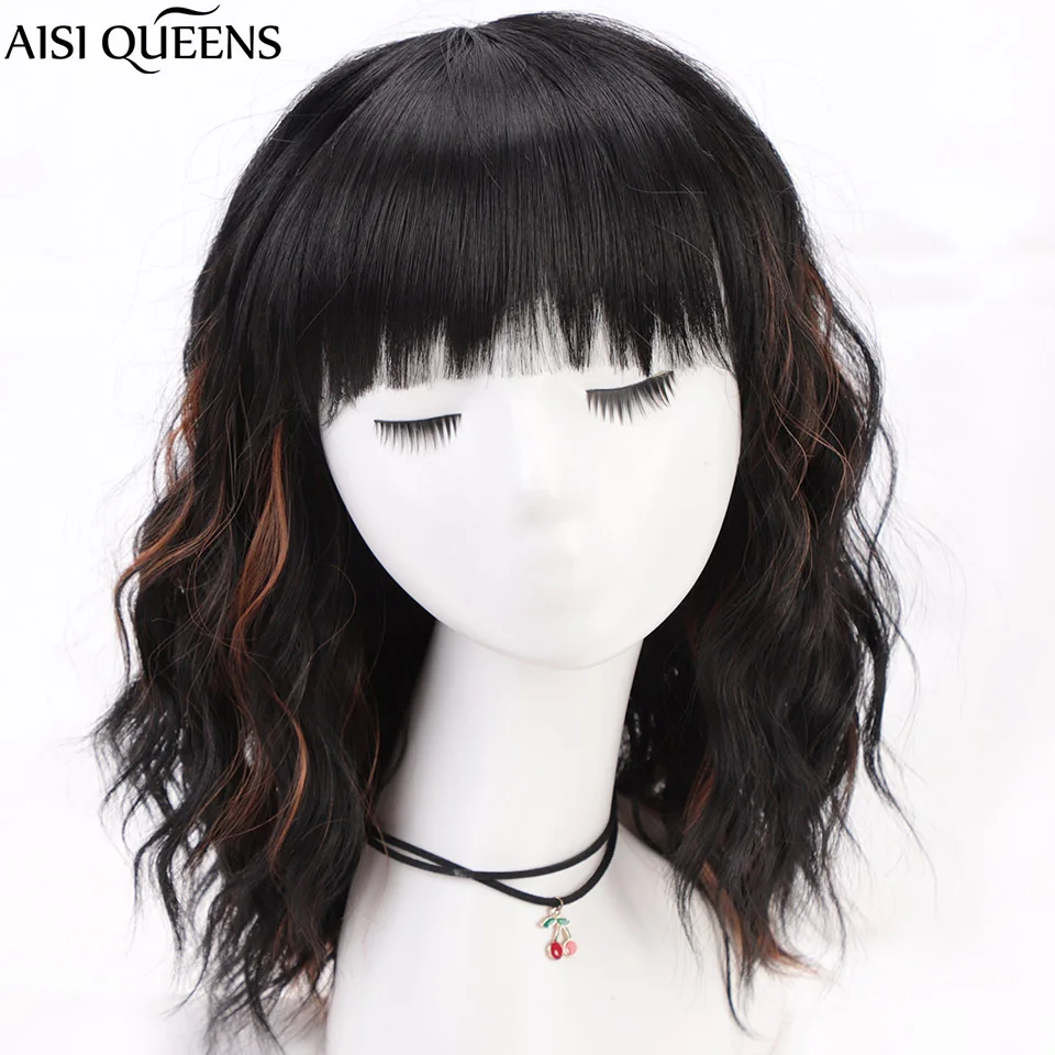 black synthetic wig with bangs