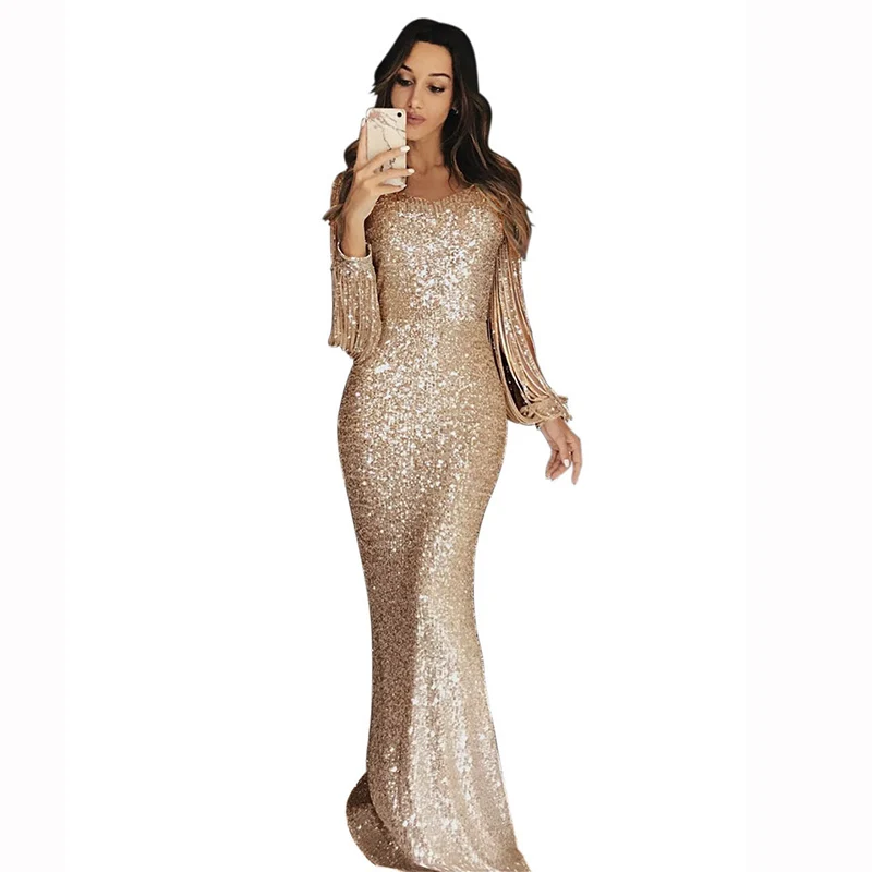 קנו שמלות | Elegant Tassels Sleeve Gold 