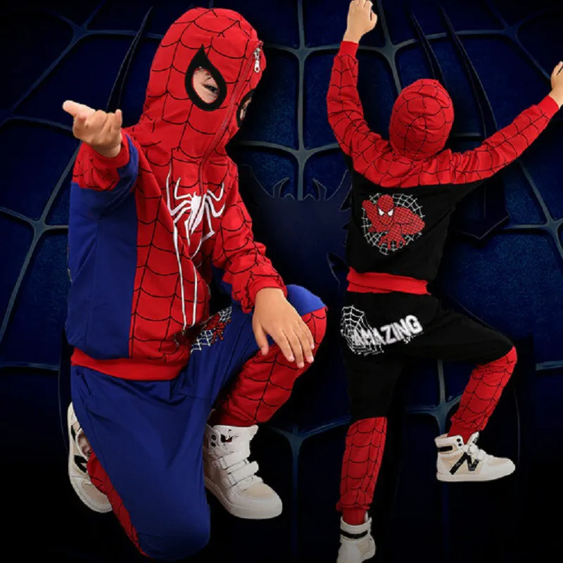 Cumpără Fete de îmbrăcăminte | Spiderman hoodie kids + pants boy Baby girls  clothing sets infant clothes suits spider man cosplay costume children  hooded coat