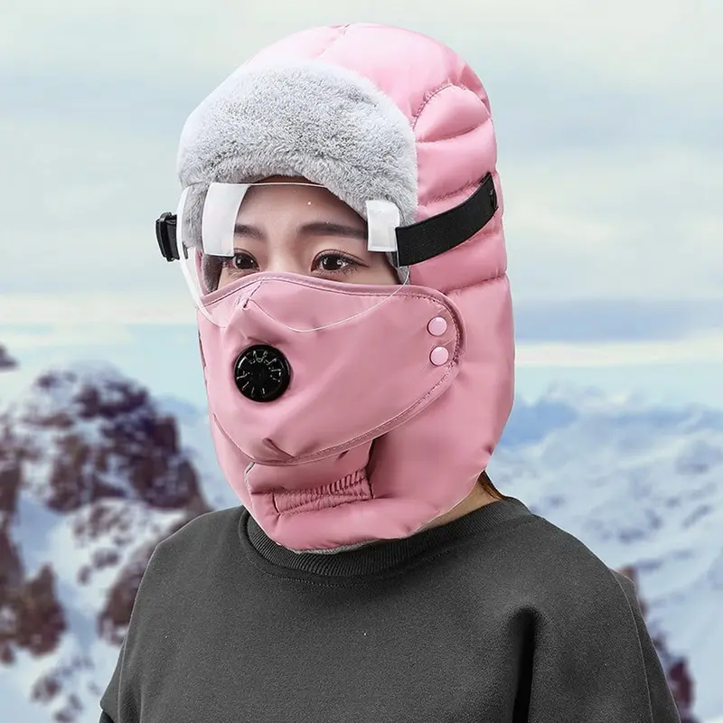 Women Pilot Faux Leather Fur Hat Snow Caps