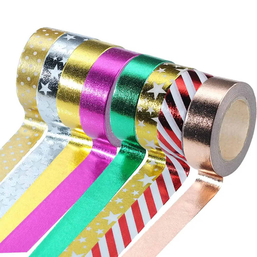 15mm*10m Japanese Kawaii DIY Scrapbooking Tools Gold Foil Washi Tape  Gold/Silver/Copper/Rose/Green Color Masking Tape