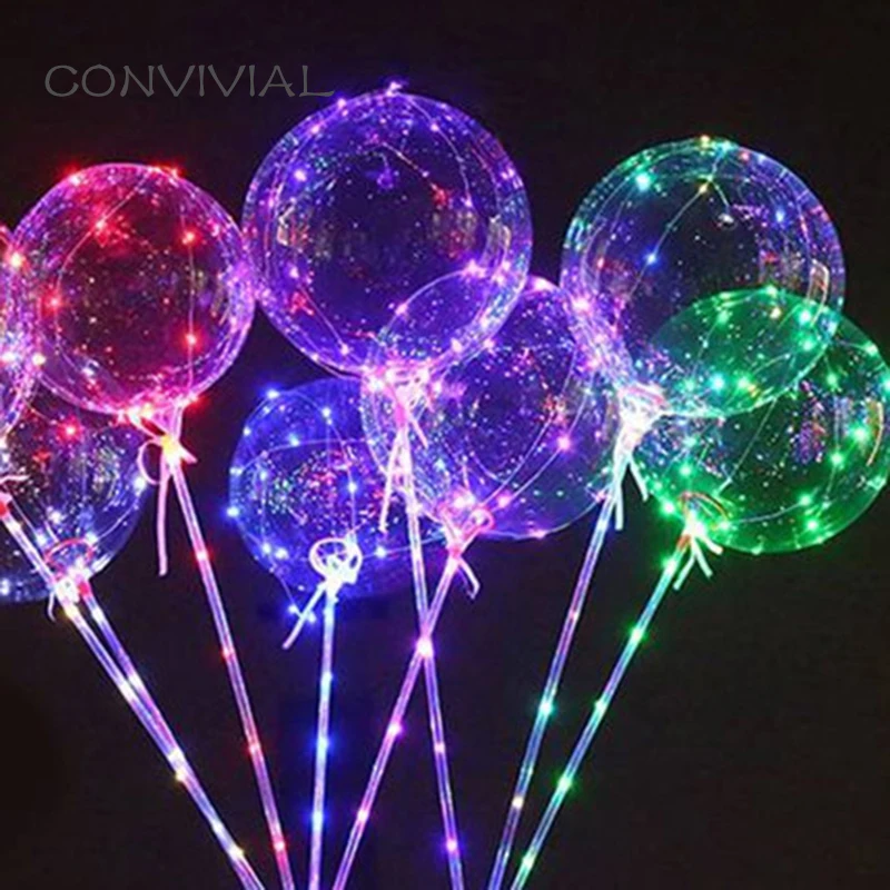 Handle LED Balloon with Sticks Luminous Transparent Helium Bobo