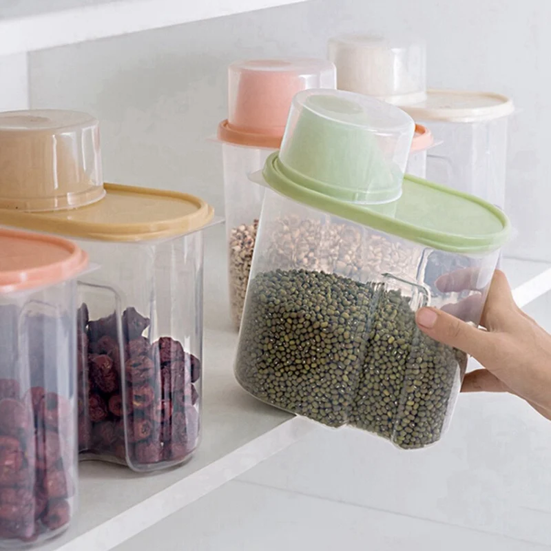 Portable Plastic Cereal Dispenser Storage Box Kitchen Food Grain Rice  Container