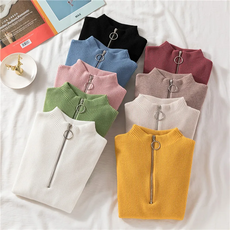Zipper Turtleneck Sweater Womens 