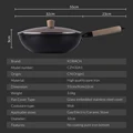 KOBACH cast iron pan wok 32cm chinese wok nonstick pan pure iron pan with glass lid and wooden handle frying pan with lid preview-3
